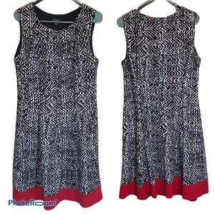 Alyx midi geometric print dress black white red